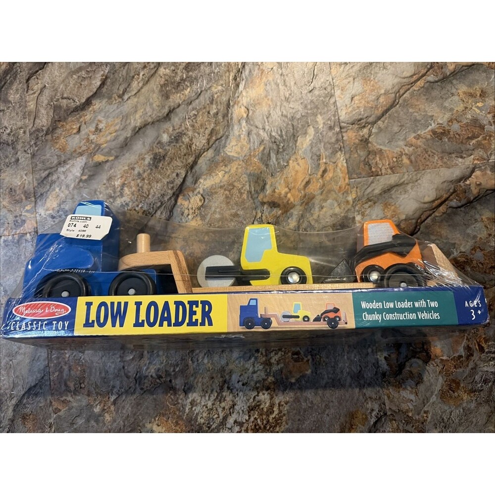 Melissa & Doug Wooden Low Loader Truck and Construction Vehicle Set #4550
